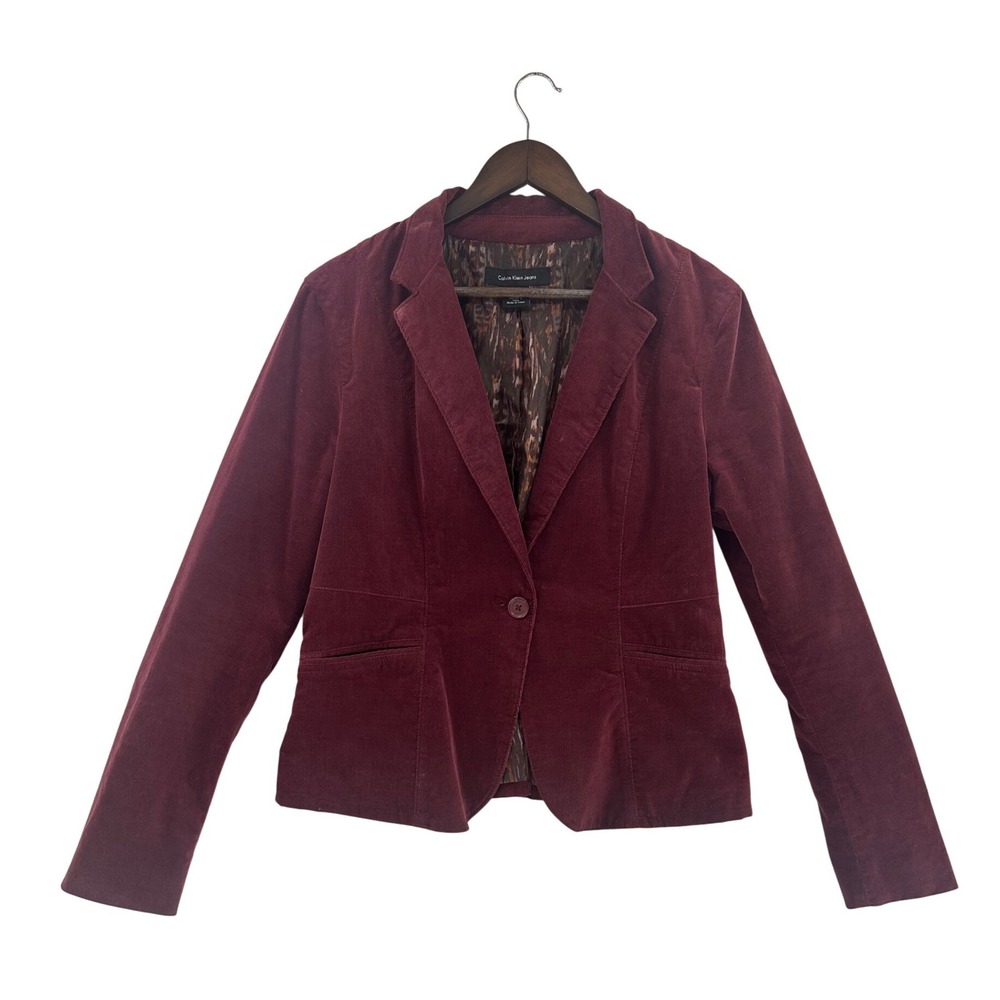 Calvin Klein Jeans Womens Burgundy Corduroy Blazer Jacket WG32J11C Large